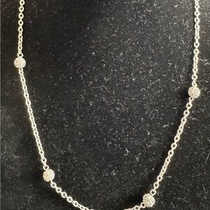 Silver Chain Necklace with Crystal Beaded Balls and Crystal Magnetic Closure